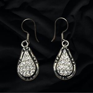 Sterling Silver Tear Drop Pave Diamond Earrings Stamped!